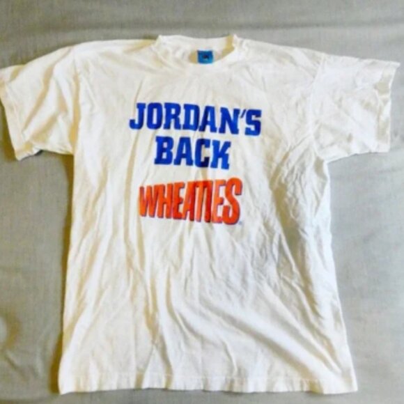 Vintage Jordan's Back Wheaties T-Shirt 90s Chicago Bulls Size XL RARE Blue Orang - Picture 1 of 6